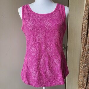 Ann Taylor Berry Tank Top Womens Medium Pink Lacey Floral Lightweight